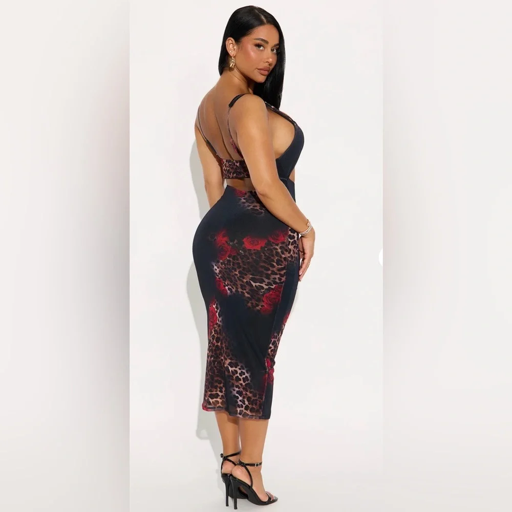 Fashion Nova Black and Red Midi Dress - Picture 3 of 5